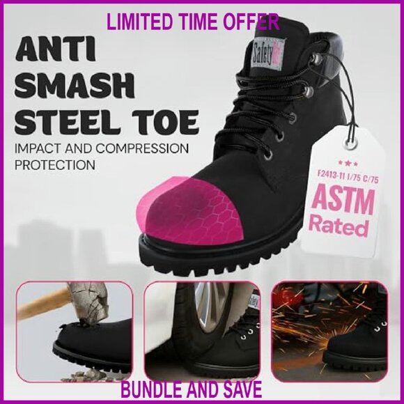 Steel Toe Work Boots Waterproof Slip Resistant Lightweight Nubuck Leather Size - Picture 3 of 7